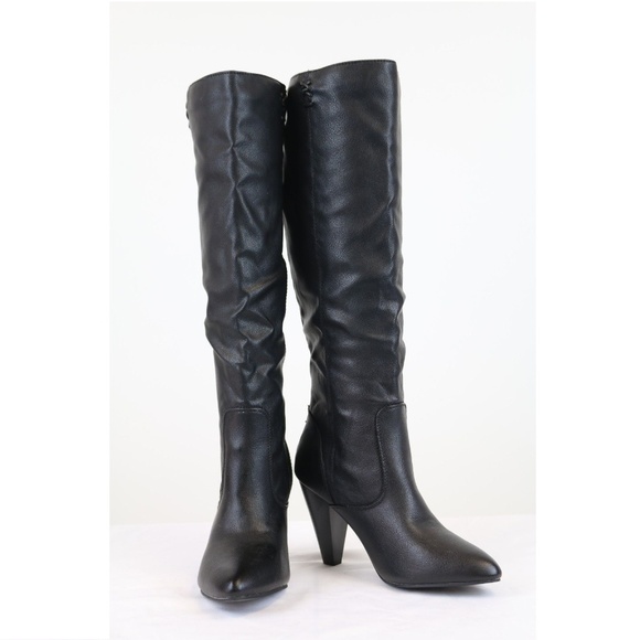 Black Tall High Heel Below Knee Boots - Picture 3 of 3